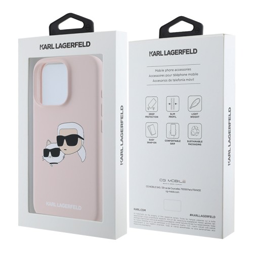 Karl Lagerfeld для iPhone 16 Pro Max чехол Liquid Silicone NFT Karl & Choupette Head Hard Pink (MagSafe)