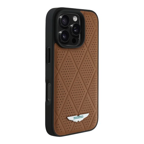 Aston Martin для iPhone 16 Pro чехол Leather Perforated Quilted Diamonds Hard Camel