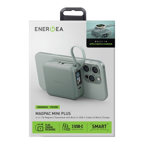 Energea АКБ MagPac MINI Plus, 10000W Magnetic wireless 15W +С 20W +2 C cables and Display Sage
