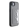 Karl Lagerfeld для iPhone 16e чехол Cardslot PU Grained leather Metal Signature Hard Silver