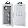 Karl Lagerfeld для iPhone 16e чехол Cardslot PU Grained leather Metal Signature Hard Silver