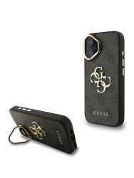 Guess для iPhone 16 чехол PU 4G Big metal logo and Camera Stand Hard Black
