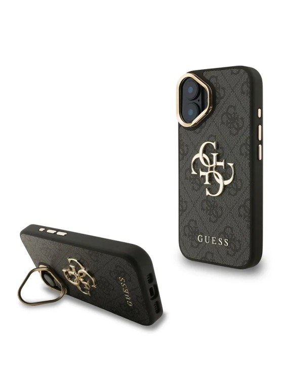 Guess для iPhone 16 чехол PU 4G Big metal logo and Camera Stand Hard Black