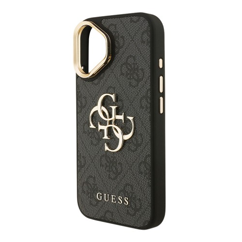 Guess для iPhone 16 чехол PU 4G Big metal logo and Camera Stand Hard Black