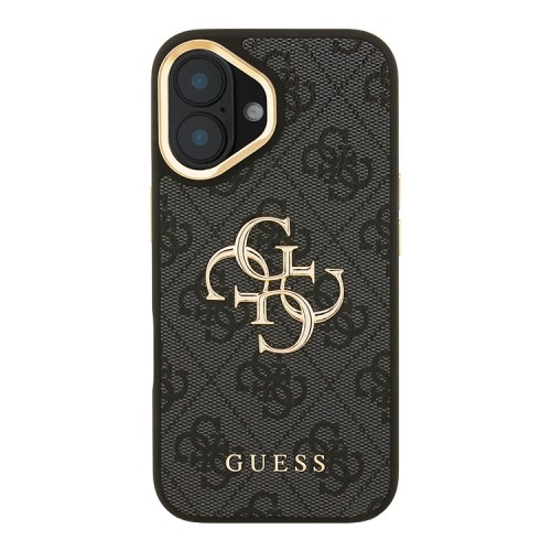 Guess для iPhone 16 чехол PU 4G Big metal logo and Camera Stand Hard Black