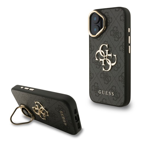 Guess для iPhone 16 чехол PU 4G Big metal logo and Camera Stand Hard Black