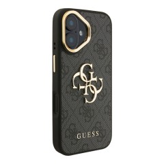 Guess для iPhone 16 чехол PU 4G Big metal logo and Camera Stand Hard Black