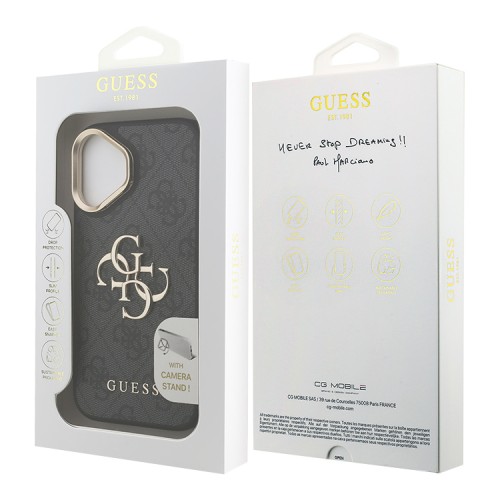 Guess для iPhone 16 чехол PU 4G Big metal logo and Camera Stand Hard Black