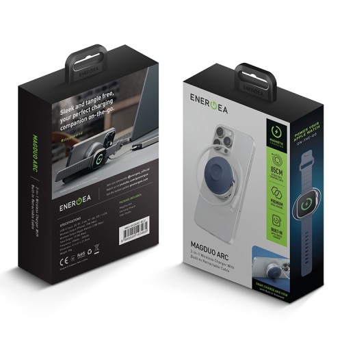 Energea Беспроводное СЗУ MagDuo Arc 2in1 iPhone +Apple Watch charger +retractable USB-C cable Blue