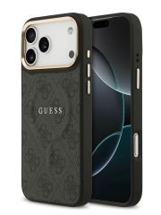 Guess для iPhone 17 Pro чехол PU 4G Classic metal logo Gold camera Hard Black (MagSafe)