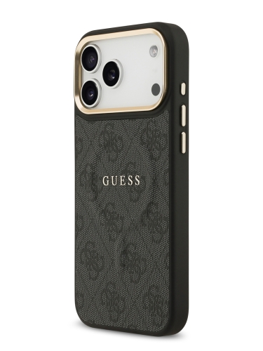 Guess для iPhone 17 Pro чехол PU 4G Classic metal logo Gold camera Hard Black (MagSafe)