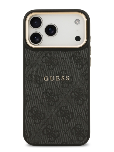 Guess для iPhone 17 Pro чехол PU 4G Classic metal logo Gold camera Hard Black (MagSafe)