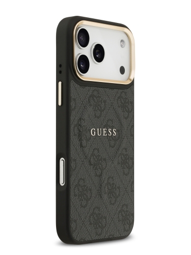 Guess для iPhone 17 Pro чехол PU 4G Classic metal logo Gold camera Hard Black (MagSafe)
