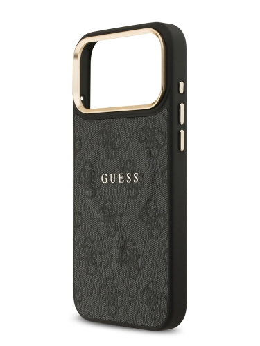 Guess для iPhone 17 Pro чехол PU 4G Classic metal logo Gold camera Hard Black (MagSafe)