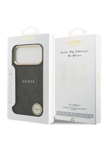 Guess для iPhone 17 Pro чехол PU 4G Classic metal logo Gold camera Hard Black (MagSafe)