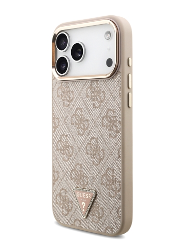Guess для iPhone 17 Pro Max чехол PU 4G Triangle Diamond metal logo Gold camera Hard Pink (MagSafe)