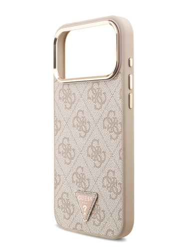 Guess для iPhone 17 Pro Max чехол PU 4G Triangle Diamond metal logo Gold camera Hard Pink (MagSafe)