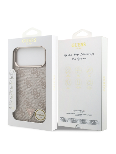Guess для iPhone 17 Pro Max чехол PU 4G Triangle Diamond metal logo Gold camera Hard Pink (MagSafe)