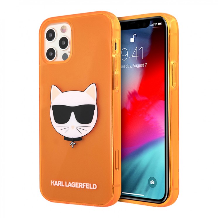 Чехол Karl Lagerfeld TPU FLUO Choupette Hard для iPhone 12 | 12 Pro, оранжевый