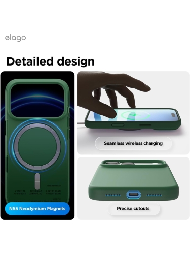 Elago для iPhone 17 Pro чехол Magnetic Silicone Alpine Green (MagSafe)