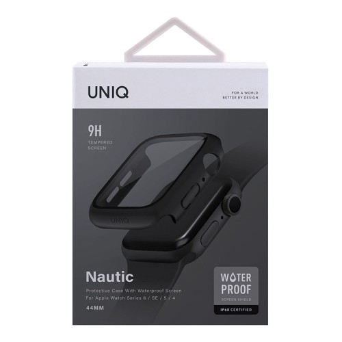 Чехол со стеклом Uniq Nautic 9H glass Water-resistant IP68 для Apple Watch 44 мм, черный