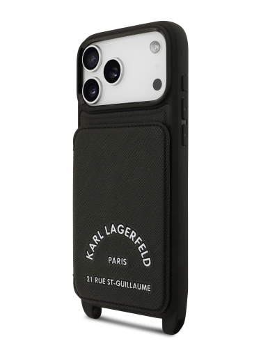 Karl Lagerfeld для iPhone 17 Pro чехол Crossbody cardslot PU Saffiano RSG Hard Black