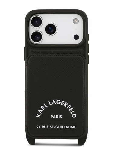Karl Lagerfeld для iPhone 17 Pro чехол Crossbody cardslot PU Saffiano RSG Hard Black
