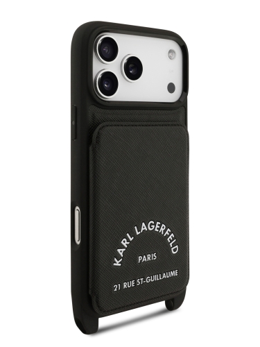 Karl Lagerfeld для iPhone 17 Pro чехол Crossbody cardslot PU Saffiano RSG Hard Black