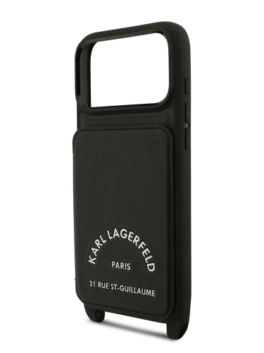 Karl Lagerfeld для iPhone 17 Pro чехол Crossbody cardslot PU Saffiano RSG Hard Black