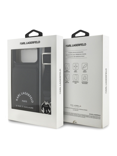 Karl Lagerfeld для iPhone 17 Pro чехол Crossbody cardslot PU Saffiano RSG Hard Black