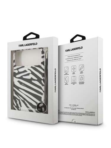 Karl Lagerfeld для iPhone 17 Pro Max чехол IML Zebra Hard + Nylon Hand cord Black