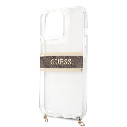 Чехол Guess 4G Stripe Hard Transparent +Gold crossbody chain для iPhone 13 Pro Max