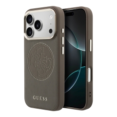 Guess для iPhone 17 Pro чехол PU with Perforated 4G logo Metal camera Brown (MagSafe)