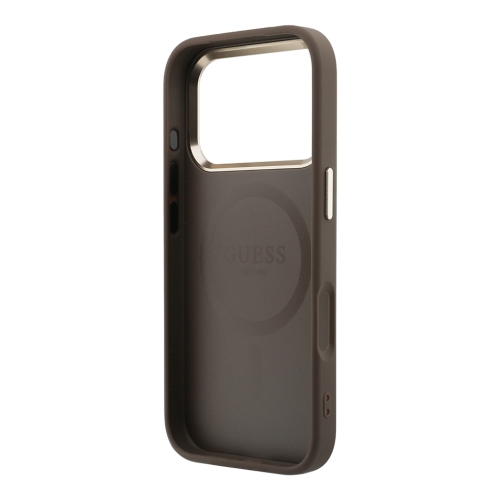 Guess для iPhone 17 Pro чехол PU with Perforated 4G logo Metal camera Brown (MagSafe)