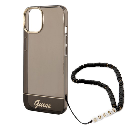 Чехол Guess Translucent w Electoplated camera Hard +hand Strap для iPhone 14, черный