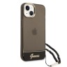 Чехол Guess Translucent w Electoplated camera Hard +hand Strap для iPhone 14, черный