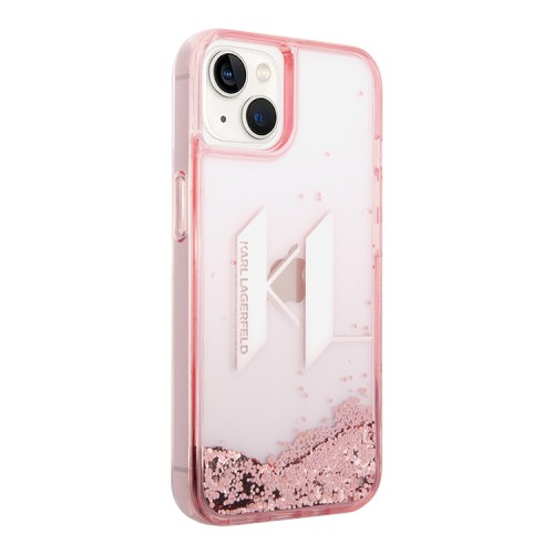 Чехол Karl Lagerfeld Liquid glitter Big KL logo Hard для iPhone 14, розовый