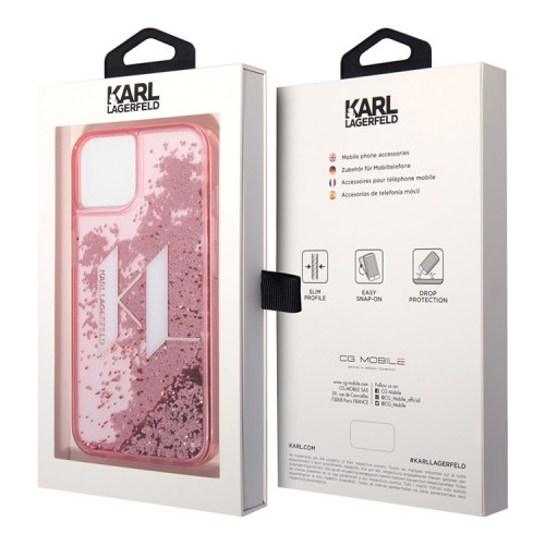 Чехол Karl Lagerfeld Liquid glitter Big KL logo Hard для iPhone 14, розовый