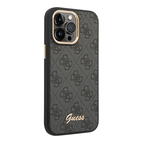 Чехол Guess PU 4G Script metal logo Hard для iPhone 14 Pro, черный