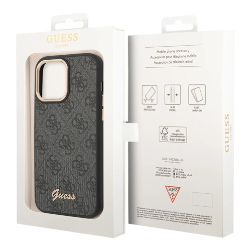 Чехол Guess PU 4G Script metal logo Hard для iPhone 14 Pro, черный