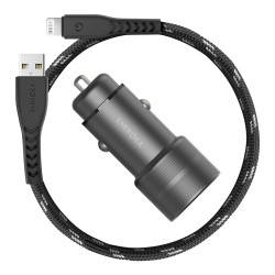 Автомобильное зарядное EnergEA Alu Drive PD20+ Kit USB-C PD/USB QC3.0 + кабель Nyloflex USB-A/Lightning (1.5 м)