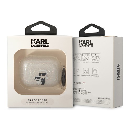 Чехол Lagerfeld TPU Glitters with ring NFT Karl & Choupette для Airpods Pro, прозрачный