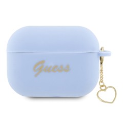 Чехол Guess Silicone Script logo with Heart charm для Airpods Pro 2, голубой