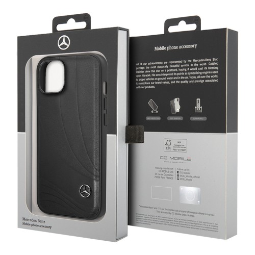 Кожаный чехол Mercedes Leather Wave III Hard для iPhone 14, черный