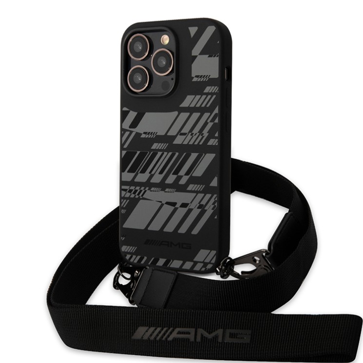 Чехол AMG Liquid silicone Expressive graphic Hard +Strap для iPhone 14 Pro Max, черный