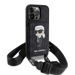 Чехол Lagerfeld Crossbody cardslot PU Saffiano Monogram NFT Karl Ikonik Hard для iPhone 14 Pro, черный
