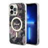 Чехол Guess Flower Hard для iPhone 14 Pro, черный/золотой (MagSafe)