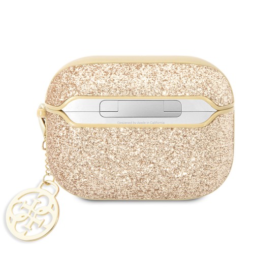 Чехол Guess Glitter flakes Metal logo with Charm для Airpods Pro, золотой