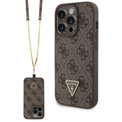 Guess для iPhone 15 Pro чехол Crossbody PU 4G Triangle Diamond logo Hard + Universal Strap Brown