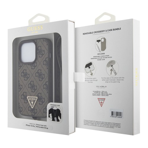 Guess для iPhone 15 Pro чехол Crossbody PU 4G Triangle Diamond logo Hard + Universal Strap Brown